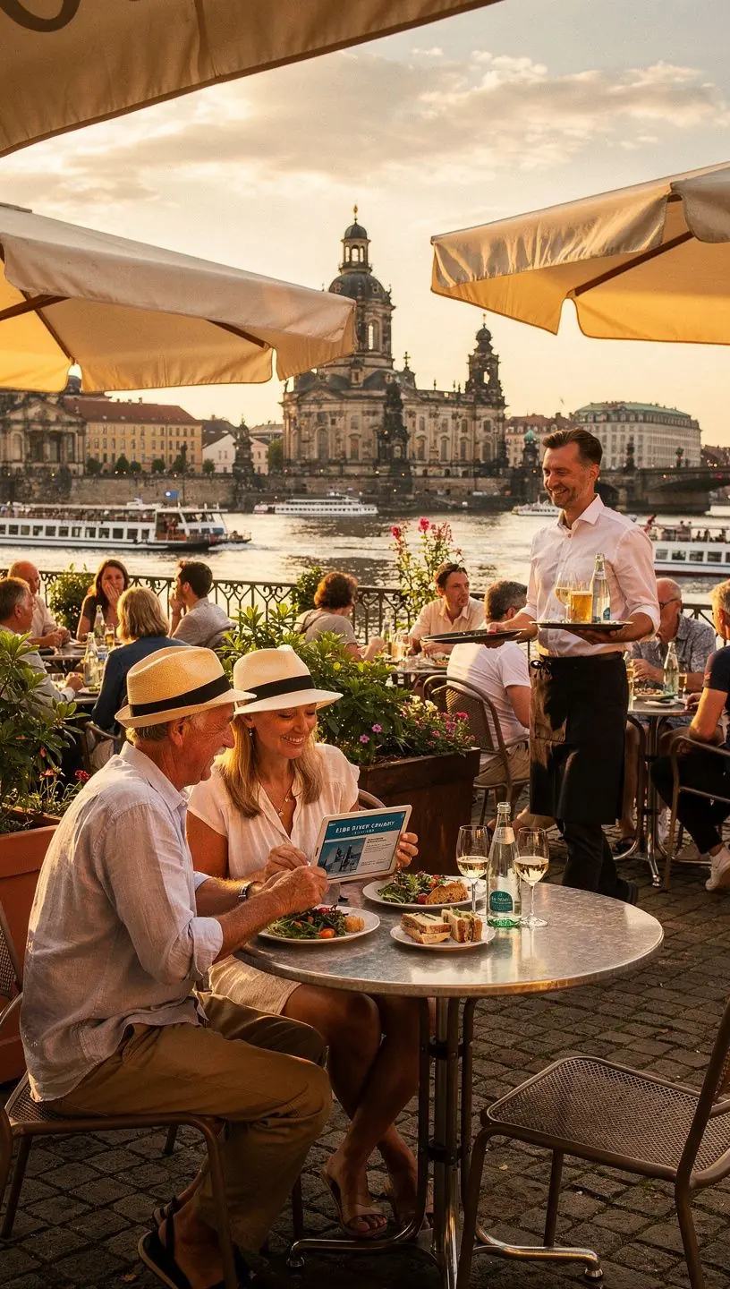 Übersichtliche Paketangebote für Flusskreuzfahrten in Deutschland auf einem Informationsbildschirm